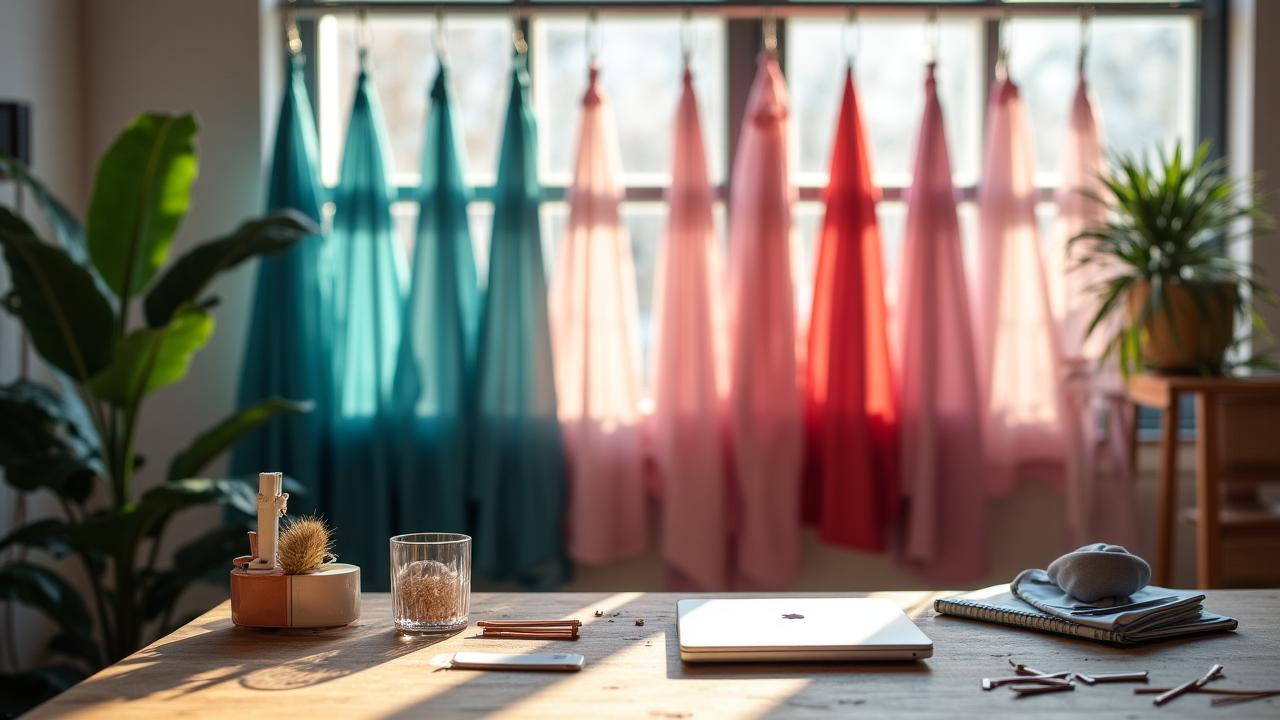 Vista del taller artesanal con sedas teñidas